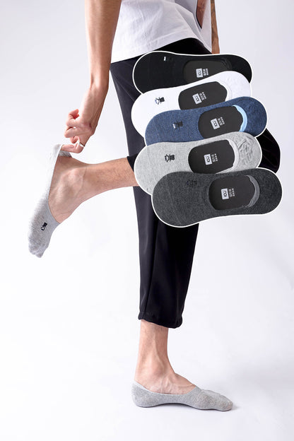 Importé - Lot de 5 & 10 Paires de Chaussettes Fines  Invisibles Antidérapantes 100% Coton