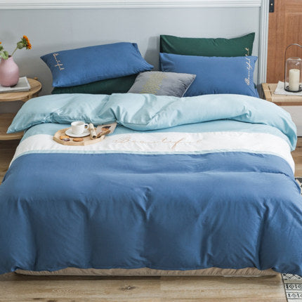 Importé - Drap De Lit Ponçage 4 Pièces Brodé Couette De Style Nordique 3 Pièces 4 Housse De Couette En Coton