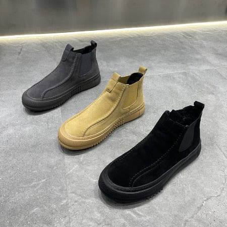 Importé - Chaussure Homme Style Bottines A Gaine Semelle Épaisse  En Cuir velours