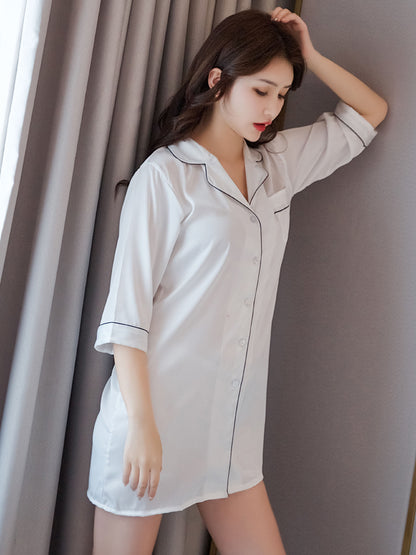 Importe - Pyjamas Sexy Femme Nuisette Style Chemise En Soie