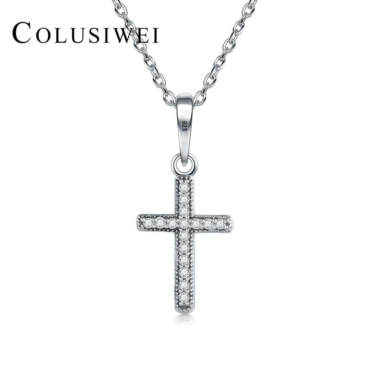 Importé - Collier Pendentif Croix en Argent-Hommes et Femmes