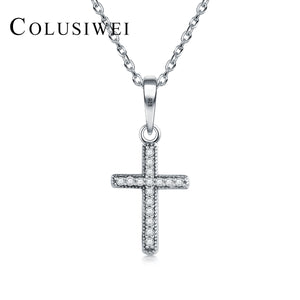 Importé - Collier Pendentif Croix en Argent-Hommes et Femmes