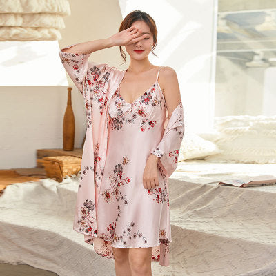 Importé - Ensemble 2 Pièces Robe Nuisette En Soie