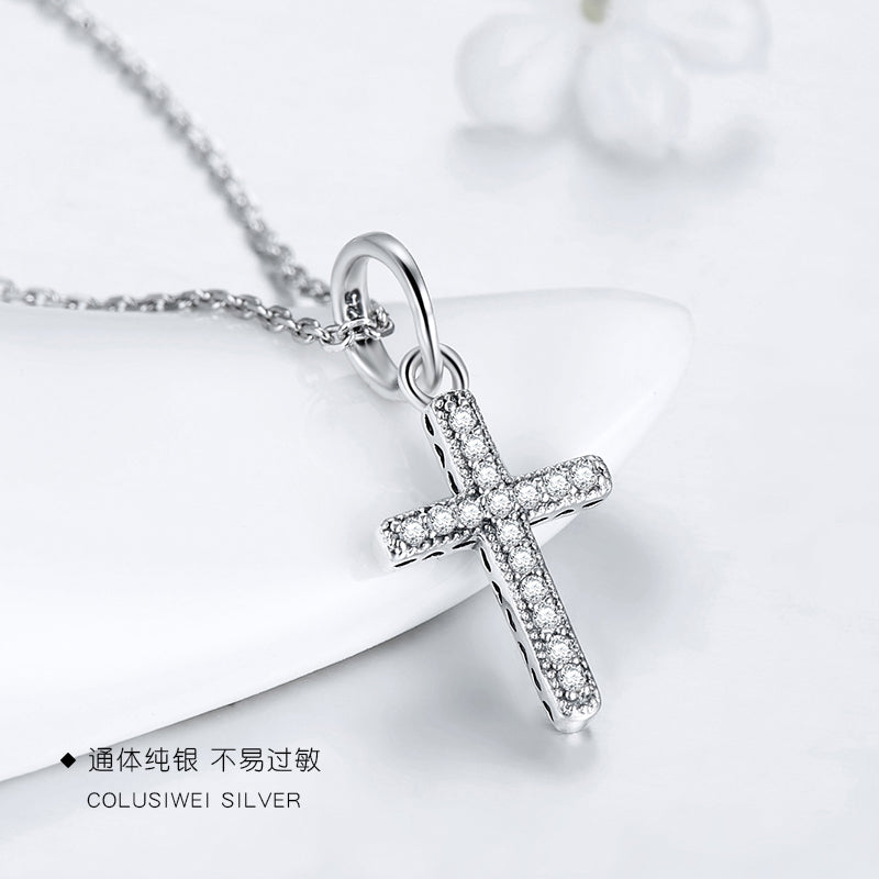 Importé - Collier Pendentif Croix en Argent-Hommes et Femmes