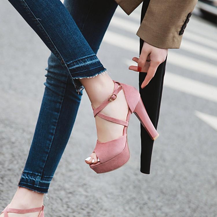 Importé - Sandale Femme Compensé Sexy A Haut Talon En Daim
