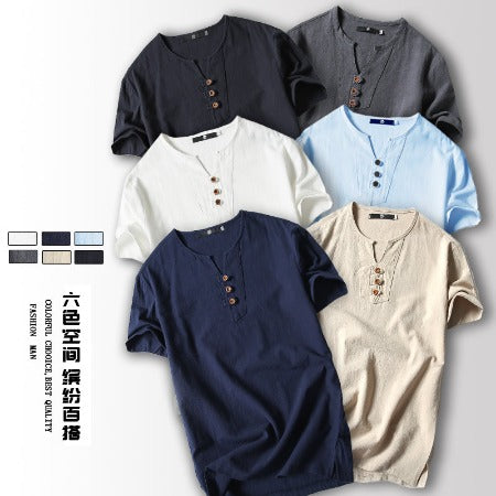 Importé - T-Shirt Homme Manches Courtes Col V en Coton