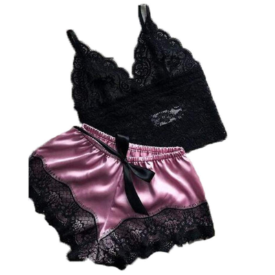 Importe - Ensemble De Nuit Femme Soutien-Gorge + Shorts En Satin De Soie