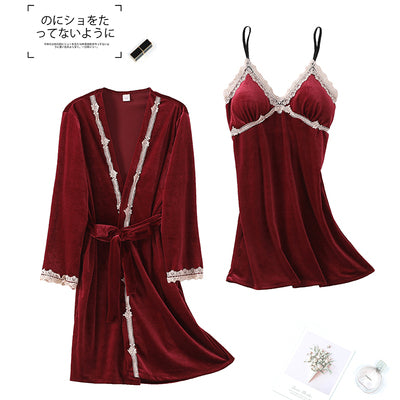Importe - Pyjamas Sexy Femme Nuisette 3 Pièces En Velours Doré