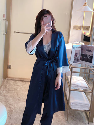 Importe - Pyjamas Cardigan Femme 3 Pièces Manche Longue