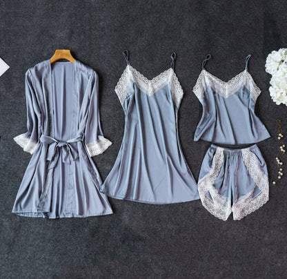 Importe - Ensemble Pyjama Sexy A Bretelles Femme 4 Pièces En Dentelle