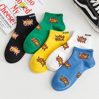 Importé - Lot de 5 Paires de Chaussettes 100% Coton Style Rétro