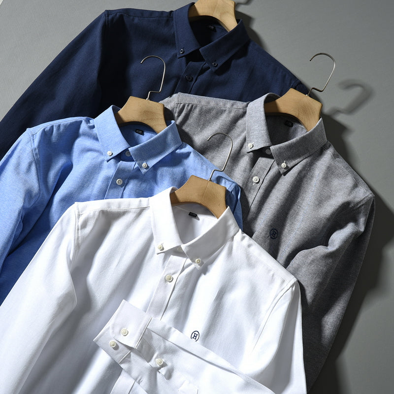 Importé - Chemise Oxford Coton Homme Brodée Manches Longues