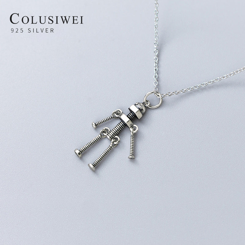 Importé - Collier Argent rétro robot