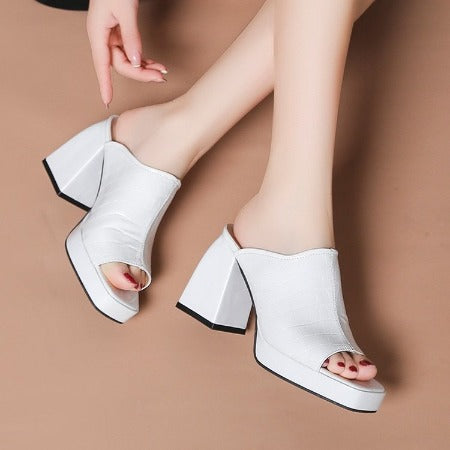 Importé - Sandale Femme A Gros Talon Chic En Cuir Pu Verni
