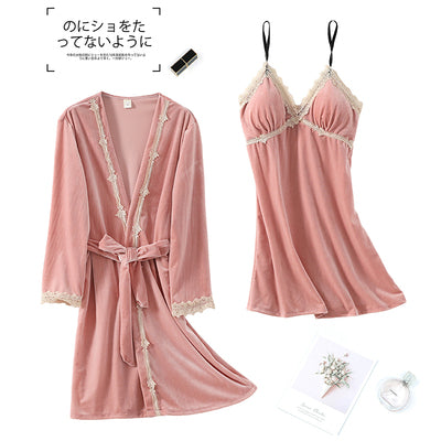 Importe - Pyjamas Sexy Femme Nuisette 3 Pièces En Velours Doré