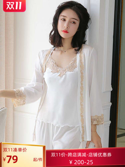 Importe - Ensemble Pyjamas Femme Nuisette Mince 3 Pièces