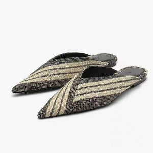 Importé - Sandales Femmes À Talon Plat En Tissu - Gris Clair