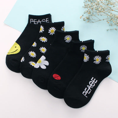 Importé - Lot de 5 Paires de Chaussettes 100% Coton Style Rétro