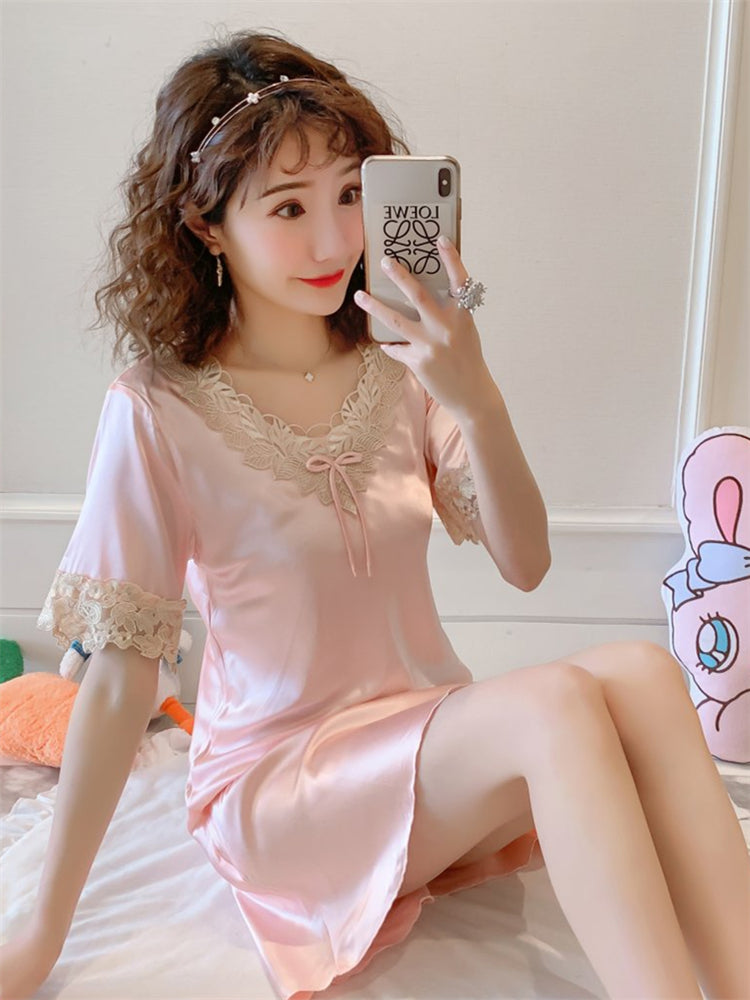 Importé - Pyjamas Femme Manches Courte Sexy En Soie