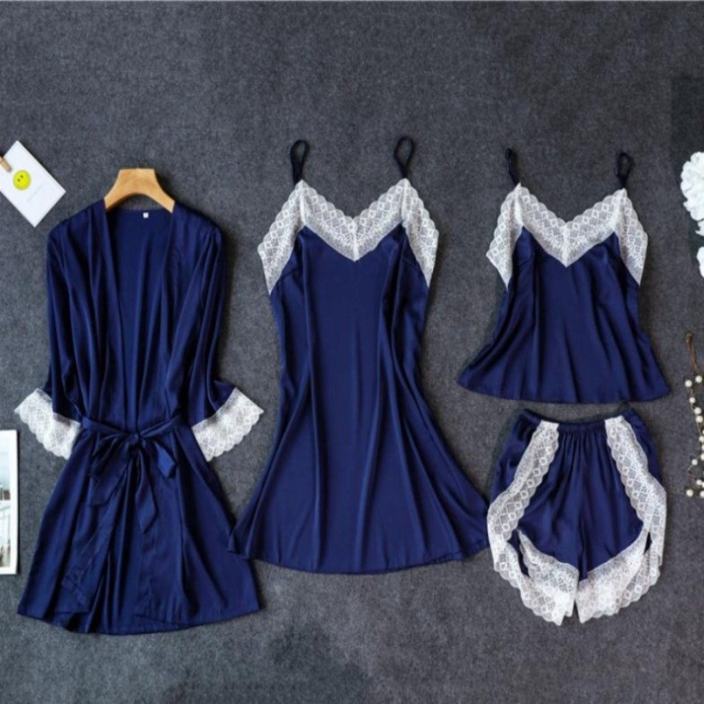Importe - Ensemble Pyjama Sexy A Bretelles Femme 4 Pièces En Dentelle