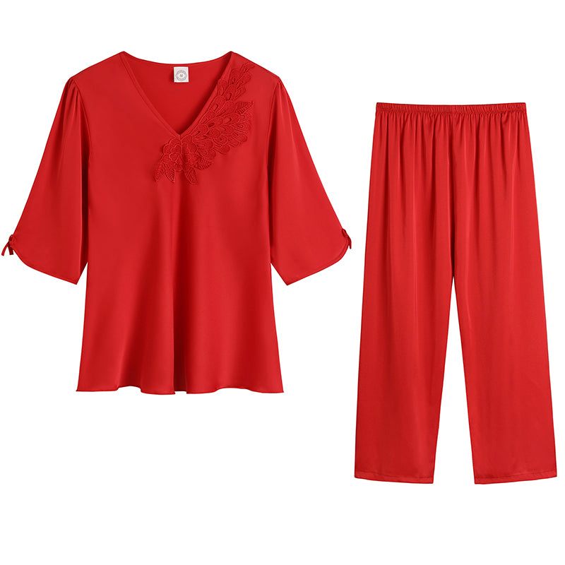 Importe - Ensemble Pyjamas Femme Nuisette Manches Coutres En Soie