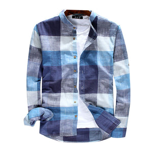 Importé - Chemise Homme Pur Lin Carreau Manche Longue