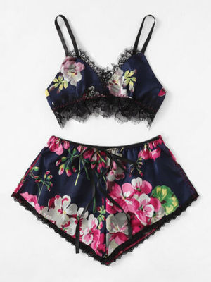 Importe - Ensemble De Nuit Femme Soutien-Gorge + Shorts En Satin De Soie