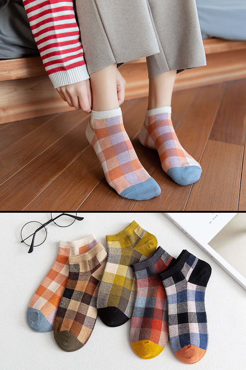 Importé - Lot de 5 Paires de Chaussettes 100% Coton Style Rétro