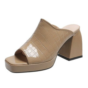 Importé - Sandale Femme A Gros Talon Chic En Cuir Pu Verni