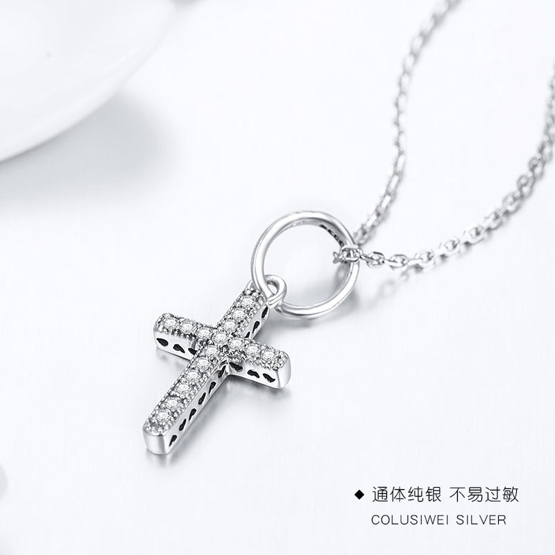 Importé - Collier Pendentif Croix en Argent-Hommes et Femmes