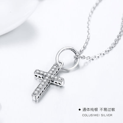 Importé - Collier Pendentif Croix en Argent-Hommes et Femmes