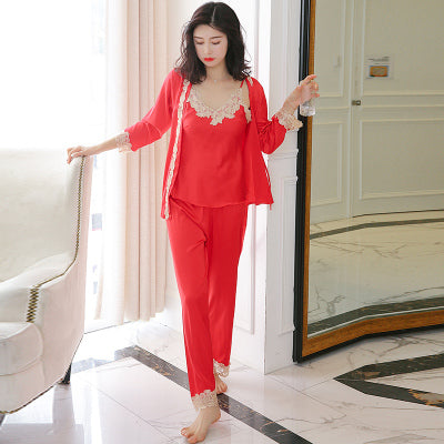 Importe - Ensemble Pyjamas Femme Nuisette Mince 3 Pièces