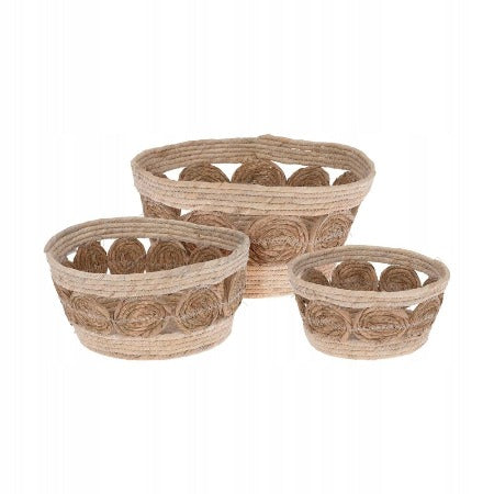 PANIER EN PAILLE TRESSE-SET DE 3PCS-COULEUR NATURELLE