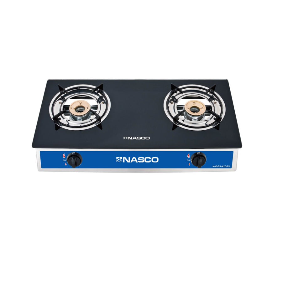 RECHAUD A GAZ NASCO- 2FEUX-VITRE INOX MIROIR-BRULEURS A GAZ EN CUIVRE  -  NASGS-K2CGS