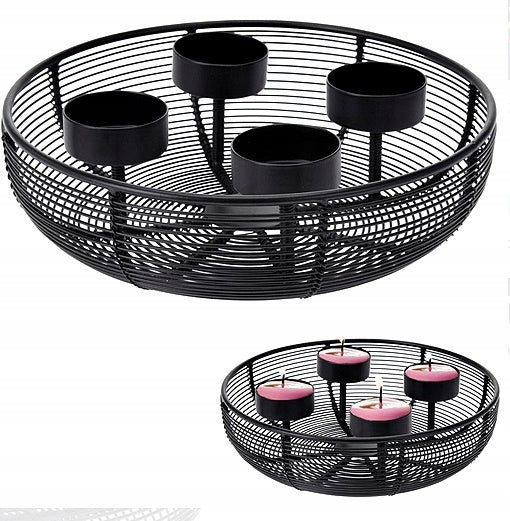 BOUGEOIR EN METAL-ROND-4 BOUGIES-NOIR
