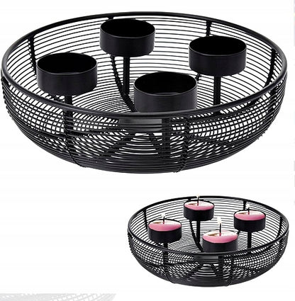 BOUGEOIR EN METAL-ROND-4 BOUGIES-NOIR
