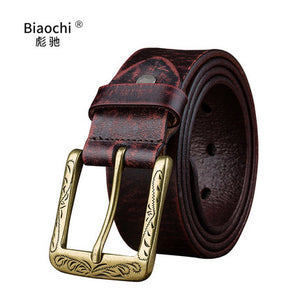 Importé - Ceinture Homme Sport Vintage Cuir Véritable Boucle à Ardillon Dorée