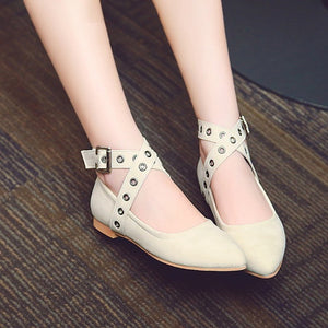 Importé - Sandales à Talons Plats en Cuir PU avec Bretelles Special Grandes Pointures 34 à 44