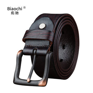Importé - Ceinture Homme Sport Vintage en Cuir Véritable Marron Foncé