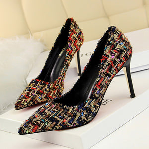 Importé - Magnifiques Sandales Femme A Haut Talons Sexy et Finitions Tissages Multicolores