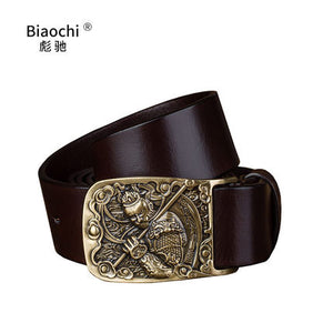 Importé - Ceinture Homme Cuir Double Couche avec Boucle Cuivre Décorée