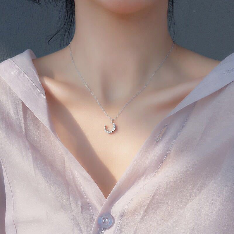 Importé - Collier Argent en Forme de Lune
