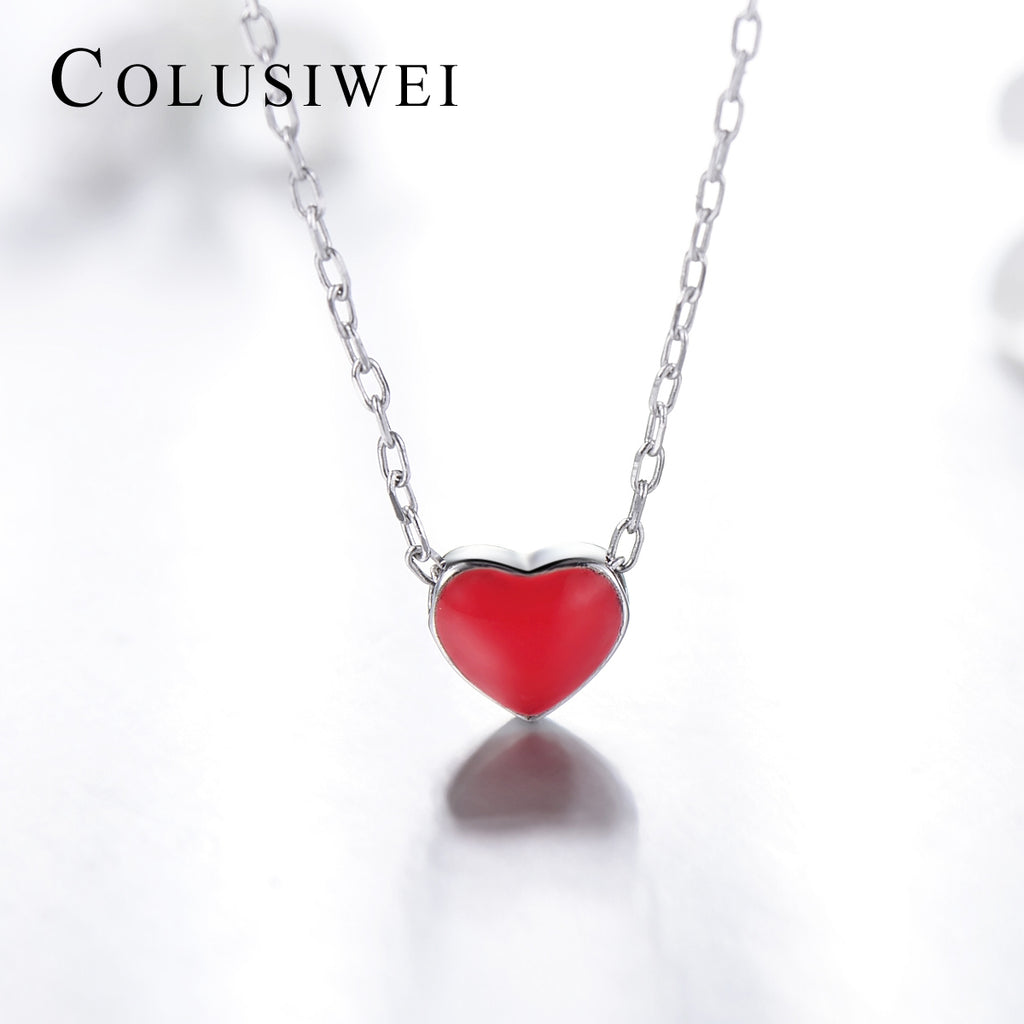 Importé - Collier Argent avec Petit Cœur Rouge