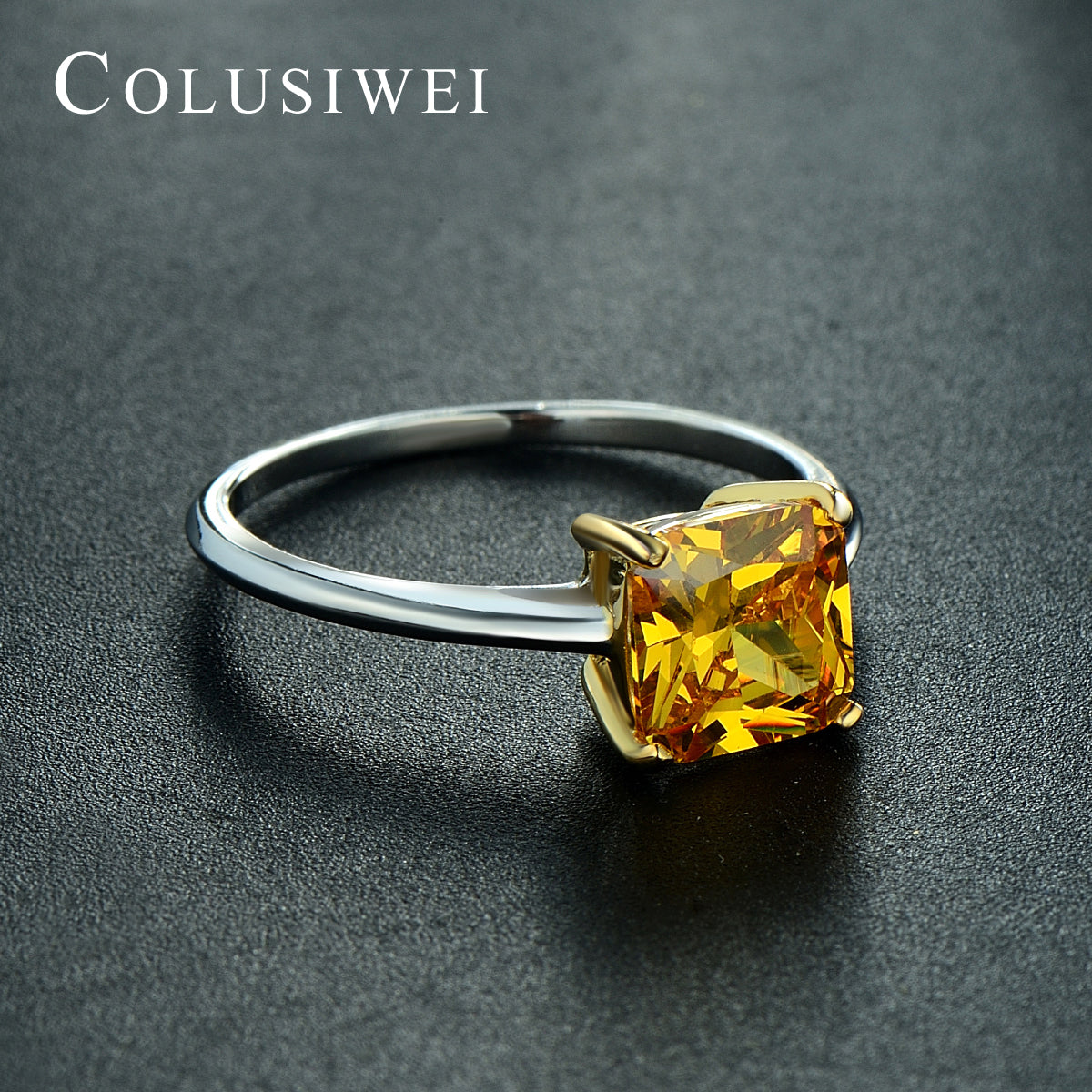 Importé -  Bague Argent Motif Carrée de couleur Jaune Or