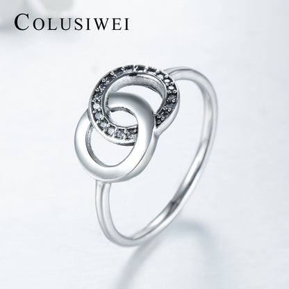 Importé -  Bague de Mariage Imbriquée en Argent Sterling