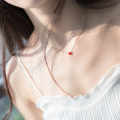 Importé - Collier Argent avec Petit Cœur Rouge