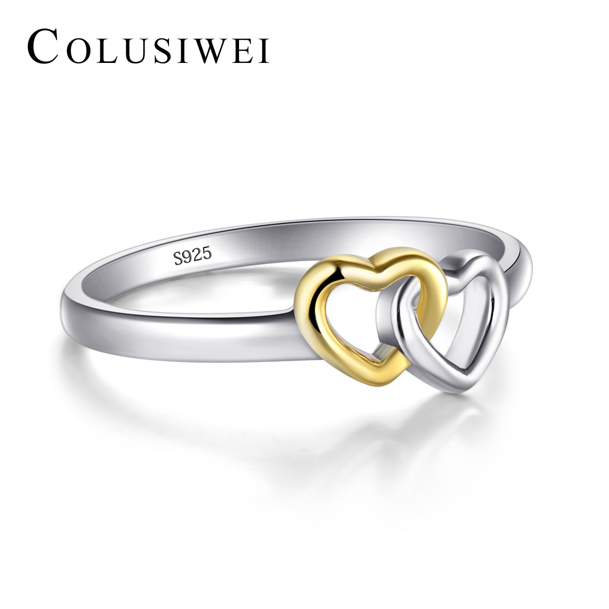 Importé -  Bague Motif Double Cœur Or-Argent