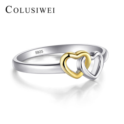 Importé -  Bague Motif Double Cœur Or-Argent