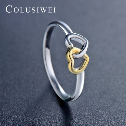 Importé -  Bague Motif Double Cœur Or-Argent