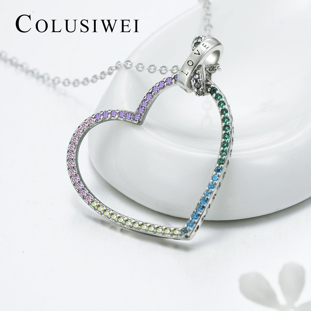 Importé - Collier en Argent en Forme de Cœur Cristal